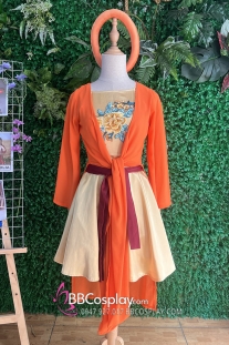 Bộ Váy Tứ Thân Cách Tân Yếm Vàng Áo Cam