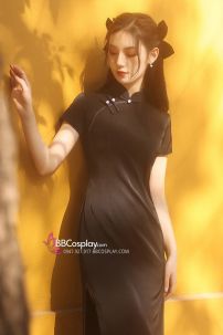 Sườn Xám Đen Trơn Thanh Lịch Dáng Dài