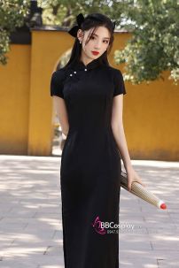 Sườn Xám Đen Trơn Thanh Lịch Dáng Dài