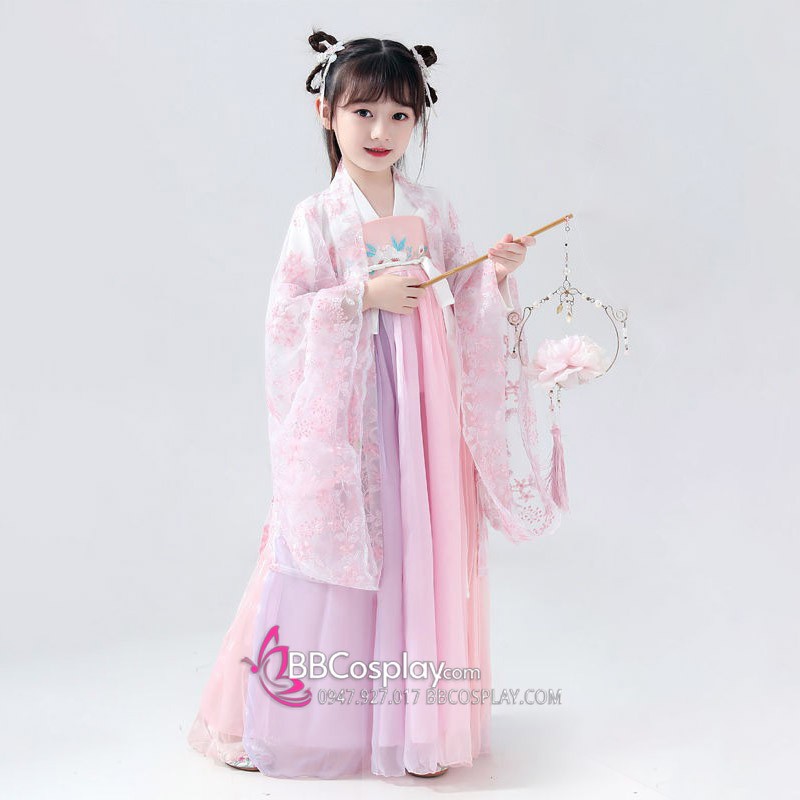 Hán Phục Chị Hằng Nga Hồng Ngọt Ngào Cho Bé