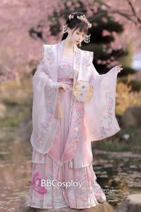 Hán Phục Ly Cơ - Tuyệt Khuynh Thành Tone Hồng Thêu Hoa Chính Hãng