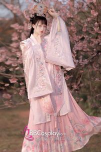 Hán Phục Ly Cơ - Tuyệt Khuynh Thành Tone Hồng Thêu Hoa Chính Hãng