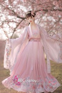 Hán Phục Ly Cơ - Tuyệt Khuynh Thành Tone Hồng Thêu Hoa Chính Hãng