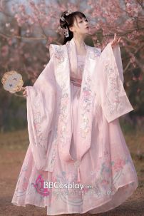 Hán Phục Ly Cơ - Tuyệt Khuynh Thành Tone Hồng Thêu Hoa Chính Hãng