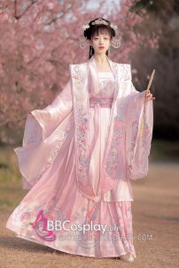 Hán Phục Ly Cơ - Tuyệt Khuynh Thành Tone Hồng Thêu Hoa Chính Hãng