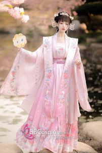 Hán Phục Ly Cơ - Tuyệt Khuynh Thành Tone Hồng Thêu Hoa Chính Hãng