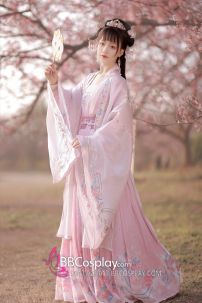 Hán Phục Ly Cơ - Tuyệt Khuynh Thành Tone Hồng Thêu Hoa Chính Hãng