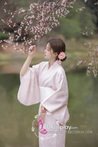 Áo Kimono Yukata Nàng Thơ Tone Baby Pink Tặng Kèm Thắt Lưng