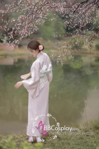Áo Kimono Yukata Nàng Thơ Tone Baby Pink Tặng Kèm Thắt Lưng