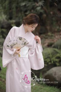 Áo Kimono Yukata Nàng Thơ Tone Baby Pink Tặng Kèm Thắt Lưng