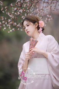 Áo Kimono Yukata Nàng Thơ Tone Baby Pink Tặng Kèm Thắt Lưng