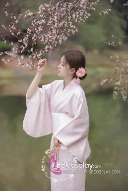 Áo Kimono Yukata Nàng Thơ Tone Baby Pink Tặng Kèm Thắt Lưng