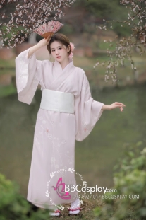 Áo Kimono Yukata Nàng Thơ Tone Baby Pink Tặng Kèm Thắt Lưng