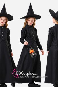 Đầm Phù Thuỷ Dáng Dài Halloween Cho Bé
