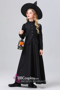 Đầm Phù Thuỷ Dáng Dài Halloween Cho Bé