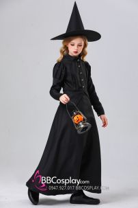 Đầm Phù Thuỷ Dáng Dài Halloween Cho Bé