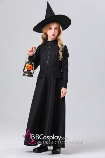 Đầm Phù Thuỷ Dáng Dài Halloween Cho Bé