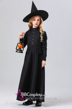 Đầm Phù Thuỷ Dáng Dài Halloween Cho Bé