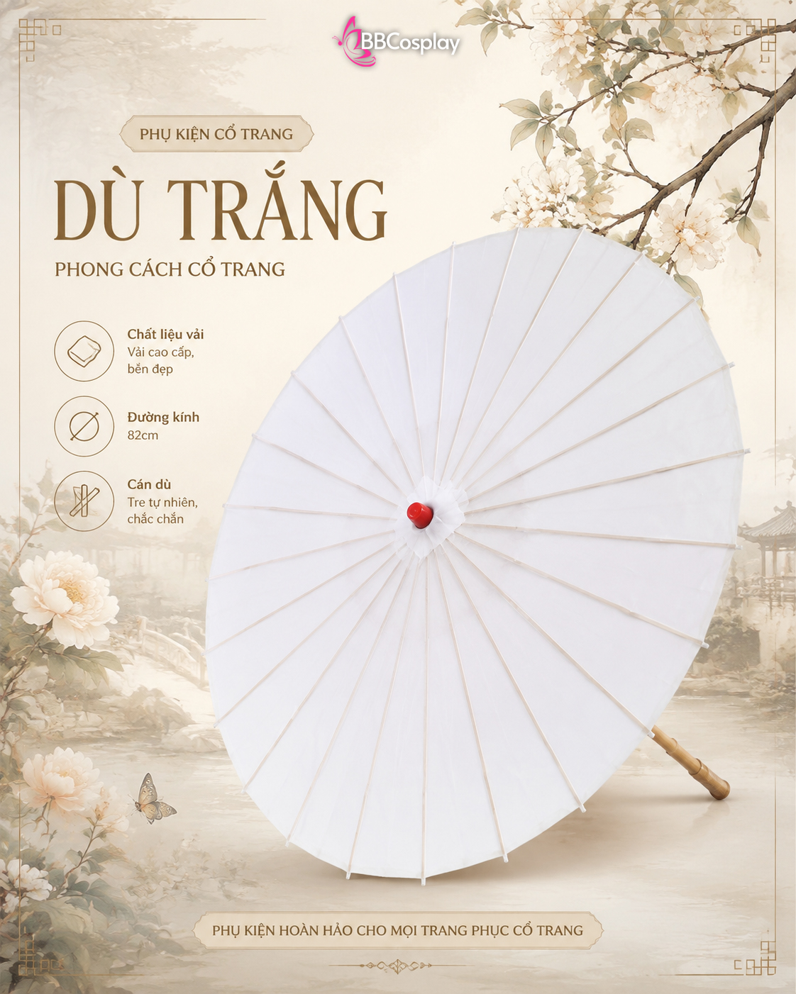 Dù Vải Trắng Trơn Size 82Cm