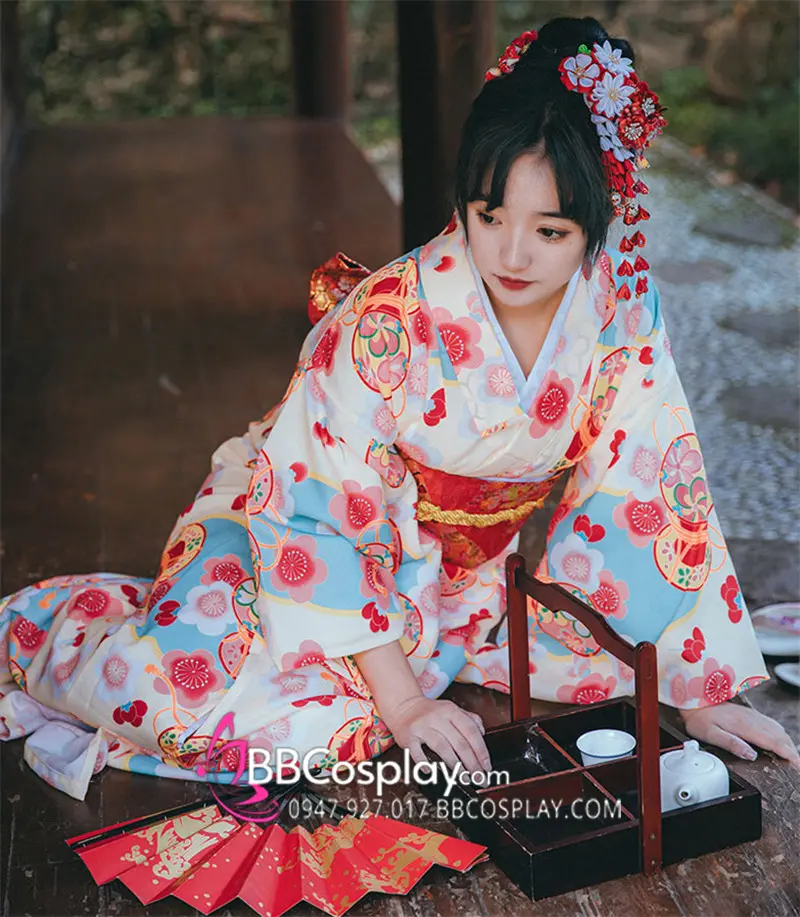 Áo Yukata Nhà Hàng Trà Đạo Nhật Tặng Kèm Thắt Lưng