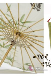 Dù Vải Trắng Sơn Thuỷ - Cá Chép Và Hoa Sen