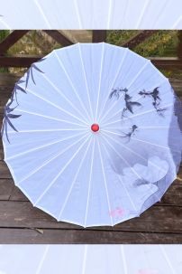 Dù Vải Trắng Sơn Thuỷ - Cá Chép Và Hoa Sen