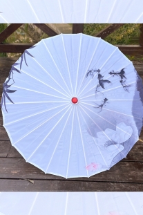 Dù Vải Trắng Sơn Thuỷ - Cá Chép Và Hoa Sen