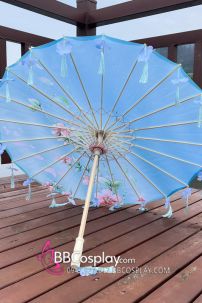 Ô Xanh Cán Tre In Hoa Có Kèm Tua Rua