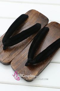 Guốc Gỗ Nam Nhật Bản - Geta Bản Gỗ Nâu Đen Quai Đen
