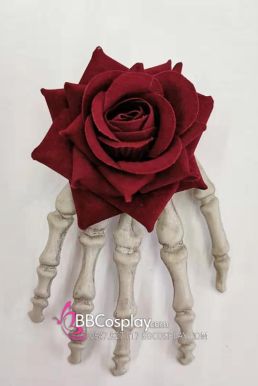 Kẹp Cài Tóc Bàn Tay Xương Hoa Hồng Đỏ Halloween