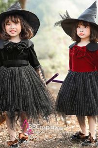 Váy Halloween Phù Thuỷ Cưỡi Chổi Cho Bé