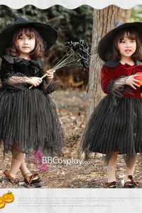 Váy Halloween Phù Thuỷ Cưỡi Chổi Cho Bé