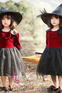 Váy Halloween Phù Thuỷ Cưỡi Chổi Cho Bé