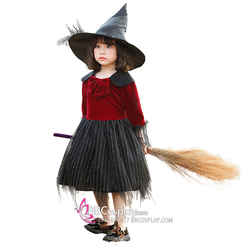 Rkqvfd với mũ phù thủy trang phục phù thủy halloween đầm lưới lấp lánh