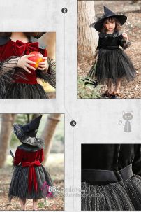 Đầm Hoá Trang Halloween Nhân Vật Phù Thuỷ Cho Bé Gái