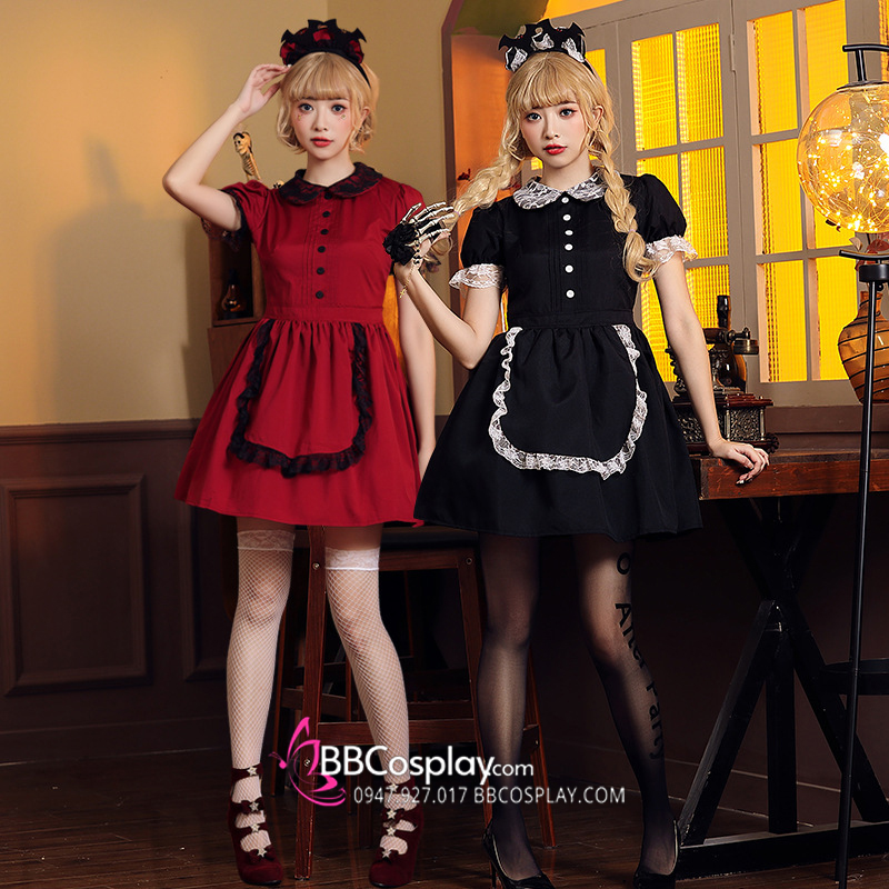 TẶNG KÈM VỚ)Váy Maid Full Phụ Kiện Kèm Vớ - Maid ngắn cosplay trang phục hầu  gái bộ 9 món(Có Clip Ảnh Thật) - MixASale