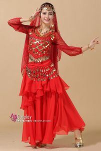 Đồ Cô Dâu Ấn Độ Đỏ Tay Dài Kim Tuyến