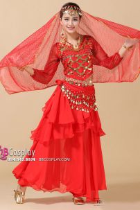 Đồ Cô Dâu Ấn Độ Đỏ Tay Dài Kim Tuyến