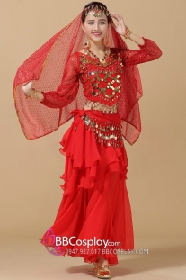 Trang Phục Cô Dâu Ấn Độ Đỏ Tay Dài Kim Tuyến