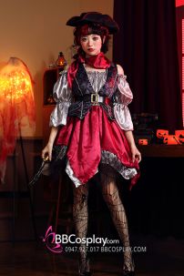 Đồ Hải Tặc Đỏ Xám Nữ Kèm Phụ Kiện