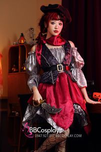 Đồ Hải Tặc Đỏ Xám Nữ Kèm Phụ Kiện