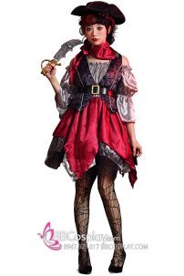 Đồ Hải Tặc Đỏ Xám Nữ Kèm Phụ Kiện