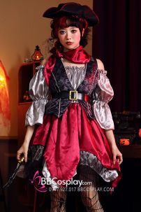 Đồ Hải Tặc Đỏ Xám Nữ Kèm Phụ Kiện