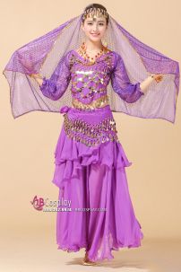 Đồ Cô Dâu Ấn Độ Tím Tay Dài Kim Sa