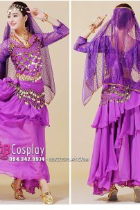Đồ Cô Dâu Ấn Độ Tím Tay Dài Kim Sa
