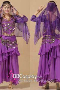 Đồ Cô Dâu Ấn Độ Tím Tay Dài Kim Sa