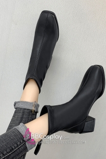 Giày Bốt Da Cổ Thấp Dáng Mỏng Đế Dày Cao 5 Phân Size 39/245