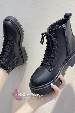 Boot Nam Nữ Cổ Thấp Cột Dây Đế Cao 3Cm