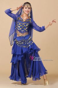 Đồ Cô Dâu Ấn Độ Xanh Đậm Tay Dài Kim Sa