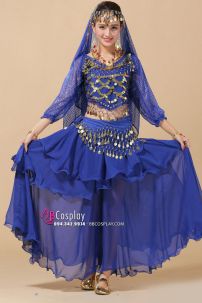 Đồ Cô Dâu Ấn Độ Xanh Đậm Tay Dài Kim Sa